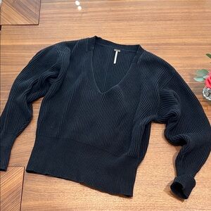 Free People Black V-Neck Sweater